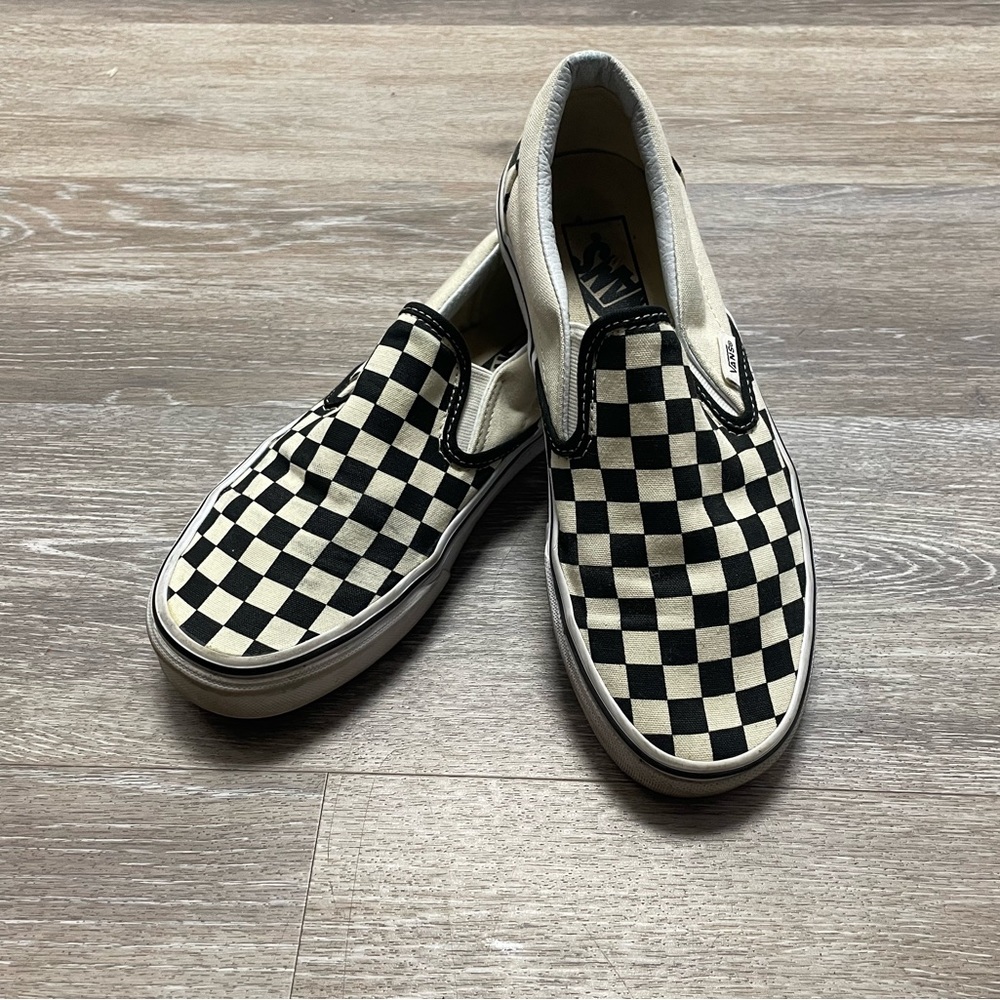 Vans Checkerboard slip on sneakers black and off white womens 8 mens 6.5